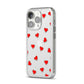 Cute Red Hearts iPhone 14 Pro Clear Tough Case Silver Angled Image