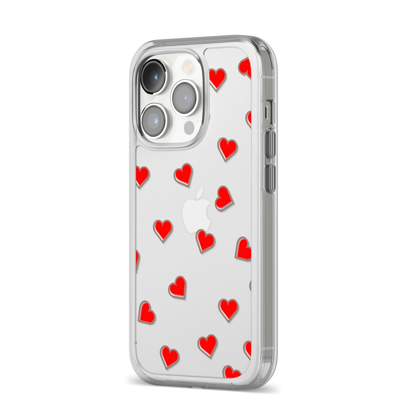 Cute Red Hearts iPhone 14 Pro Clear Tough Case Silver Angled Image