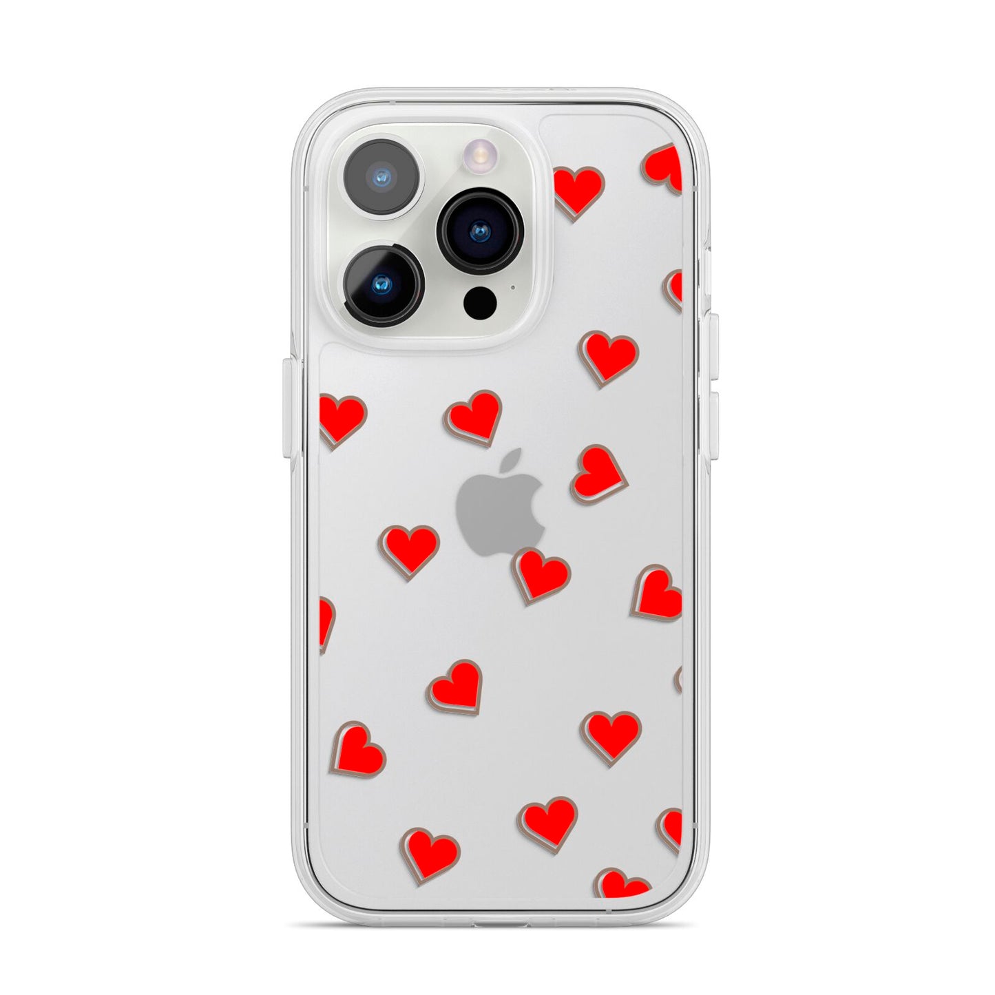 Cute Red Hearts iPhone 14 Pro Clear Tough Case Silver