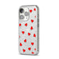 Cute Red Hearts iPhone 14 Pro Glitter Tough Case Silver Angled Image