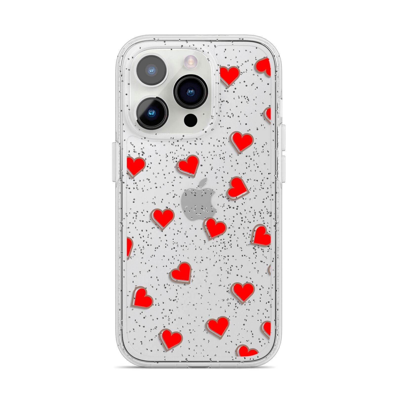Cute Red Hearts iPhone 14 Pro Glitter Tough Case Silver