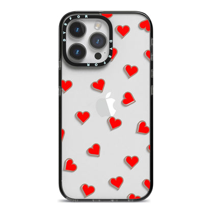 Cute Red Hearts iPhone 14 Pro Max Black Impact Case on Silver phone