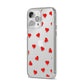 Cute Red Hearts iPhone 14 Pro Max Clear Tough Case Silver Angled Image