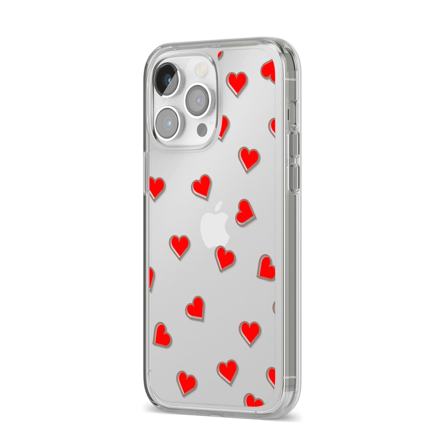 Cute Red Hearts iPhone 14 Pro Max Clear Tough Case Silver Angled Image