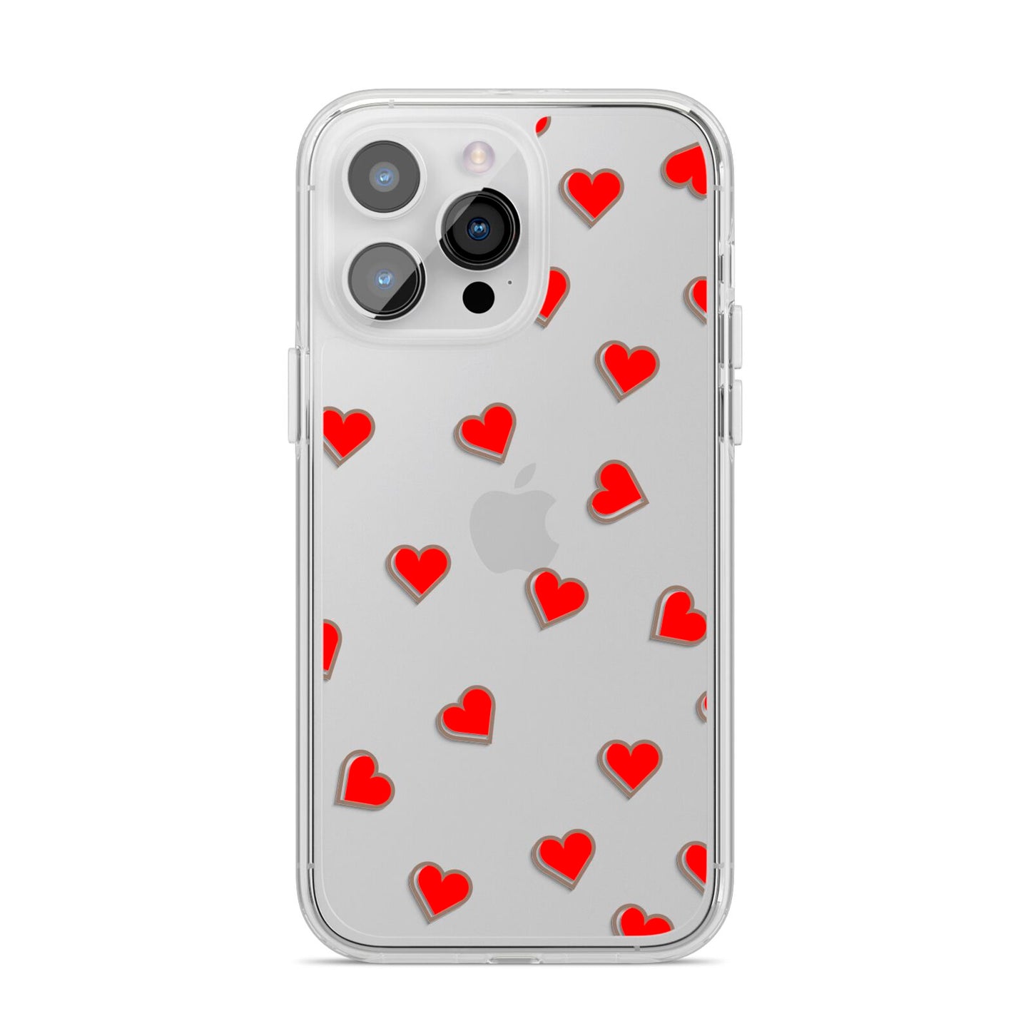 Cute Red Hearts iPhone 14 Pro Max Clear Tough Case Silver