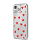 Cute Red Hearts iPhone 14 Pro Max Glitter Tough Case Silver Angled Image