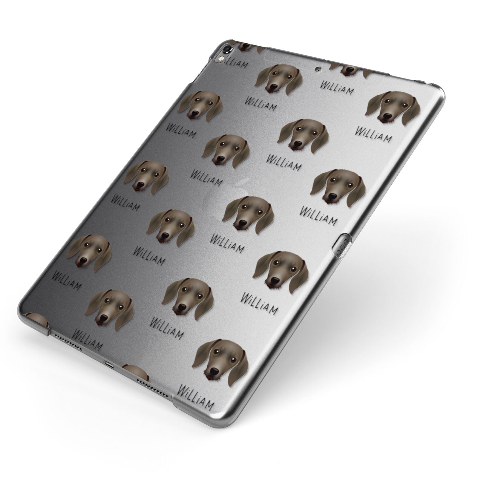 Dachshund Icon with Name Apple iPad Case on Grey iPad Side View