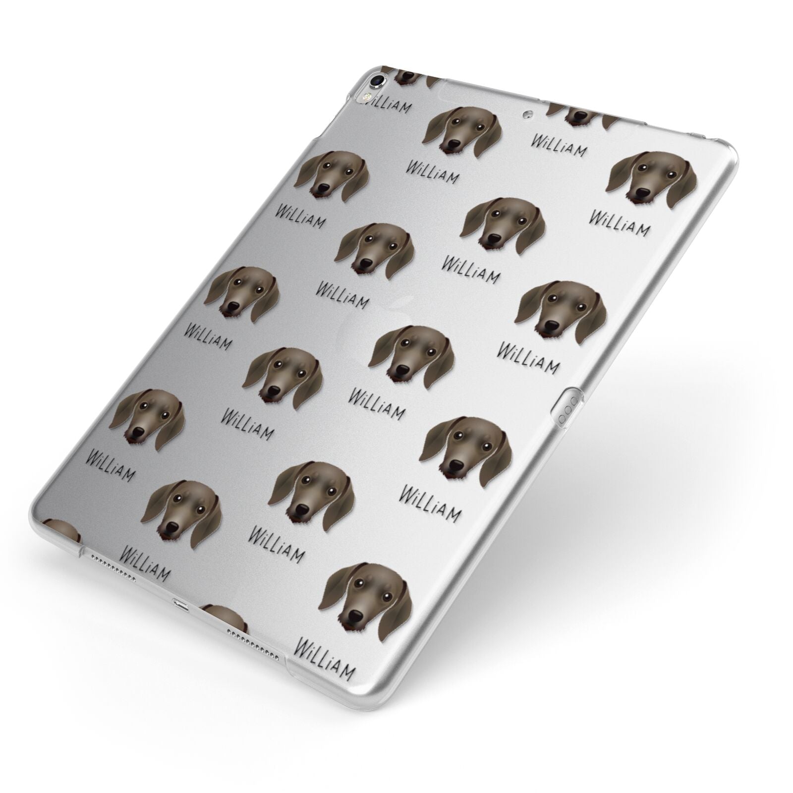 Dachshund Icon with Name Apple iPad Case on Silver iPad Side View