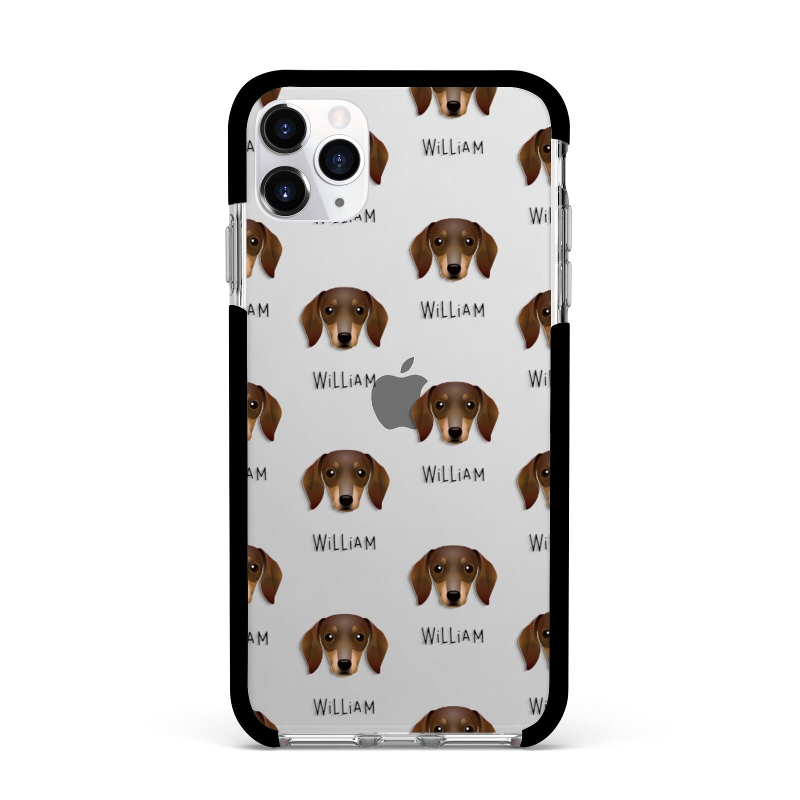 Dachshund Icon with Name Apple iPhone 11 Pro Max in Silver with Black Impact Case