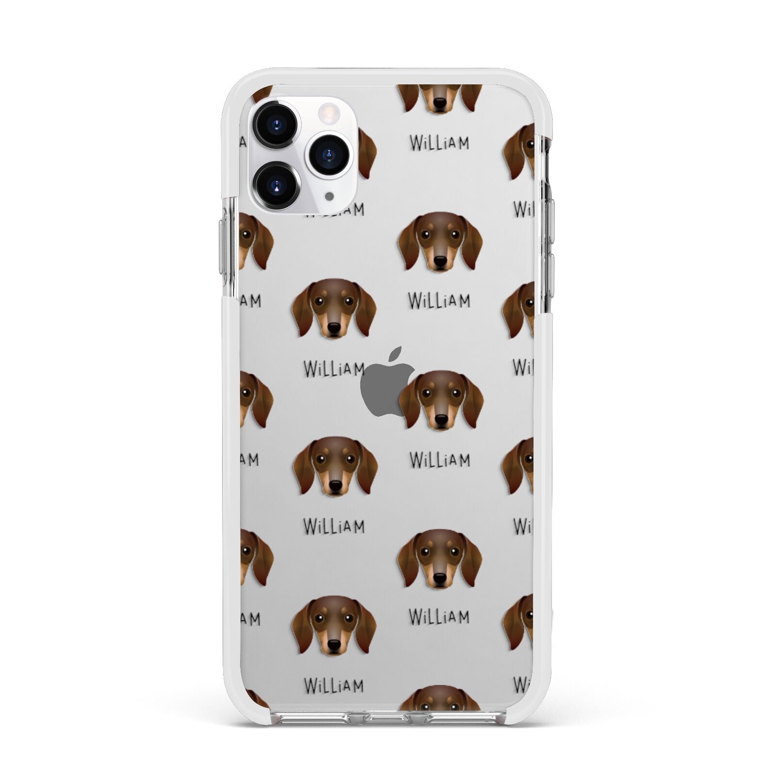 Dachshund Icon with Name Apple iPhone 11 Pro Max in Silver with White Impact Case