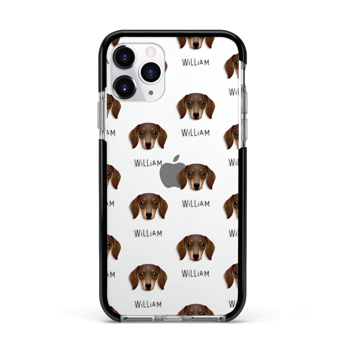 Dachshund Icon with Name Apple iPhone 11 Pro in Silver with Black Impact Case