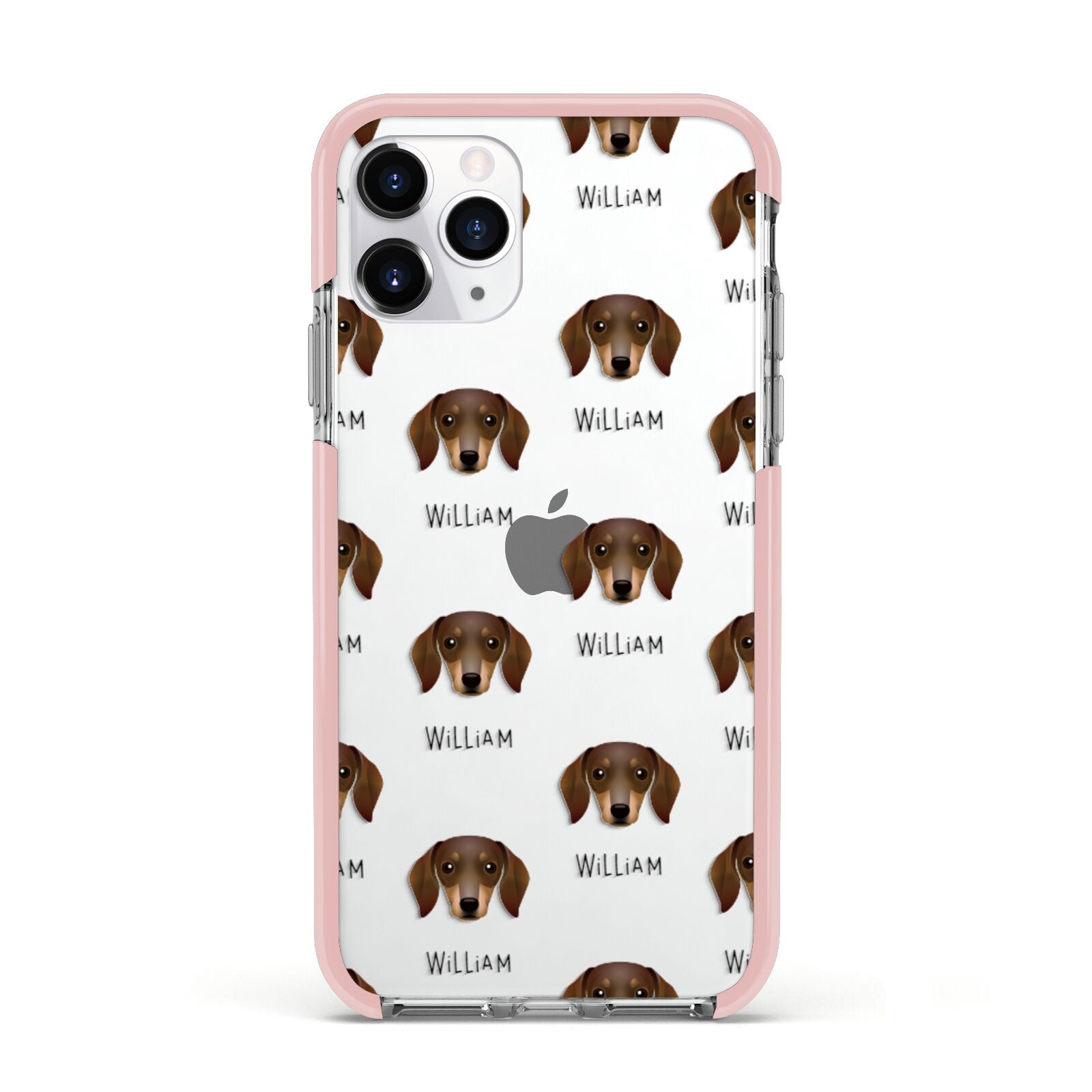 Dachshund Icon with Name Apple iPhone 11 Pro in Silver with Pink Impact Case