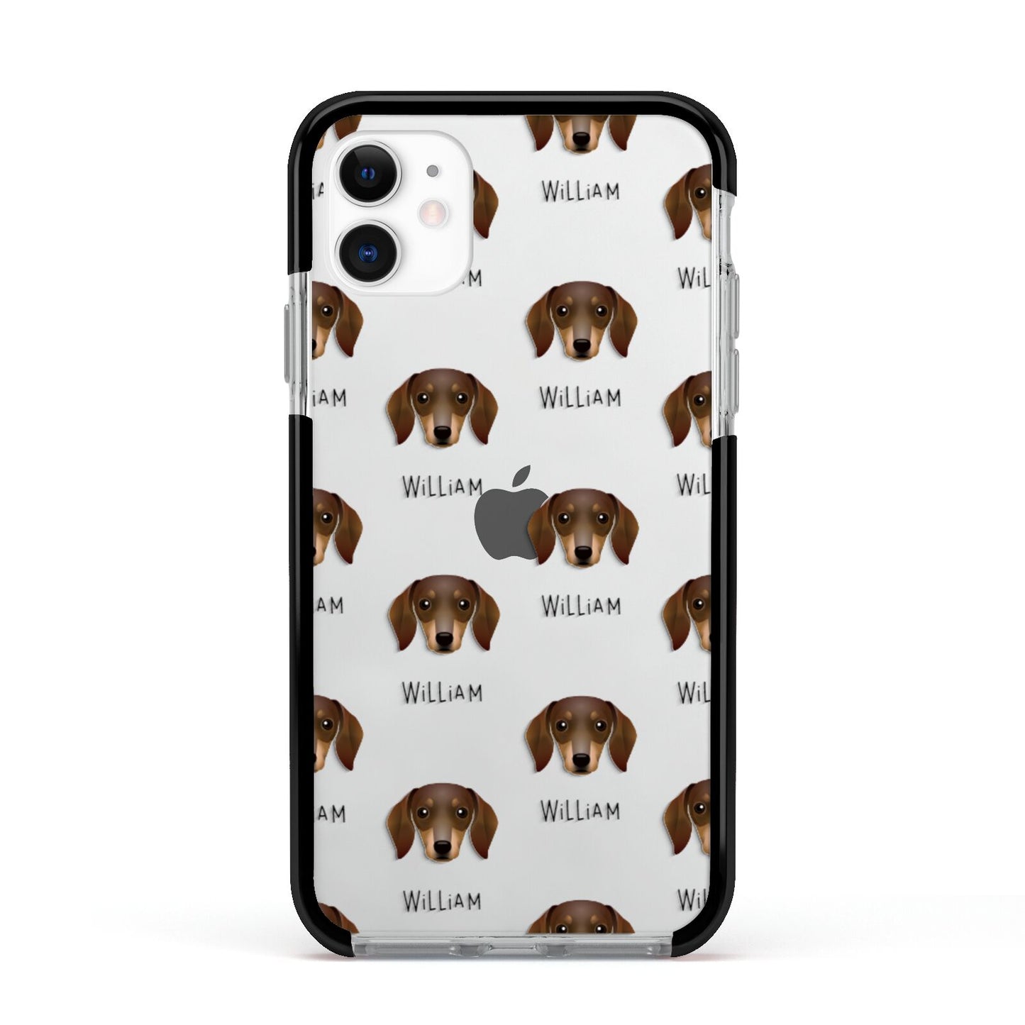 Dachshund Icon with Name Apple iPhone 11 in White with Black Impact Case