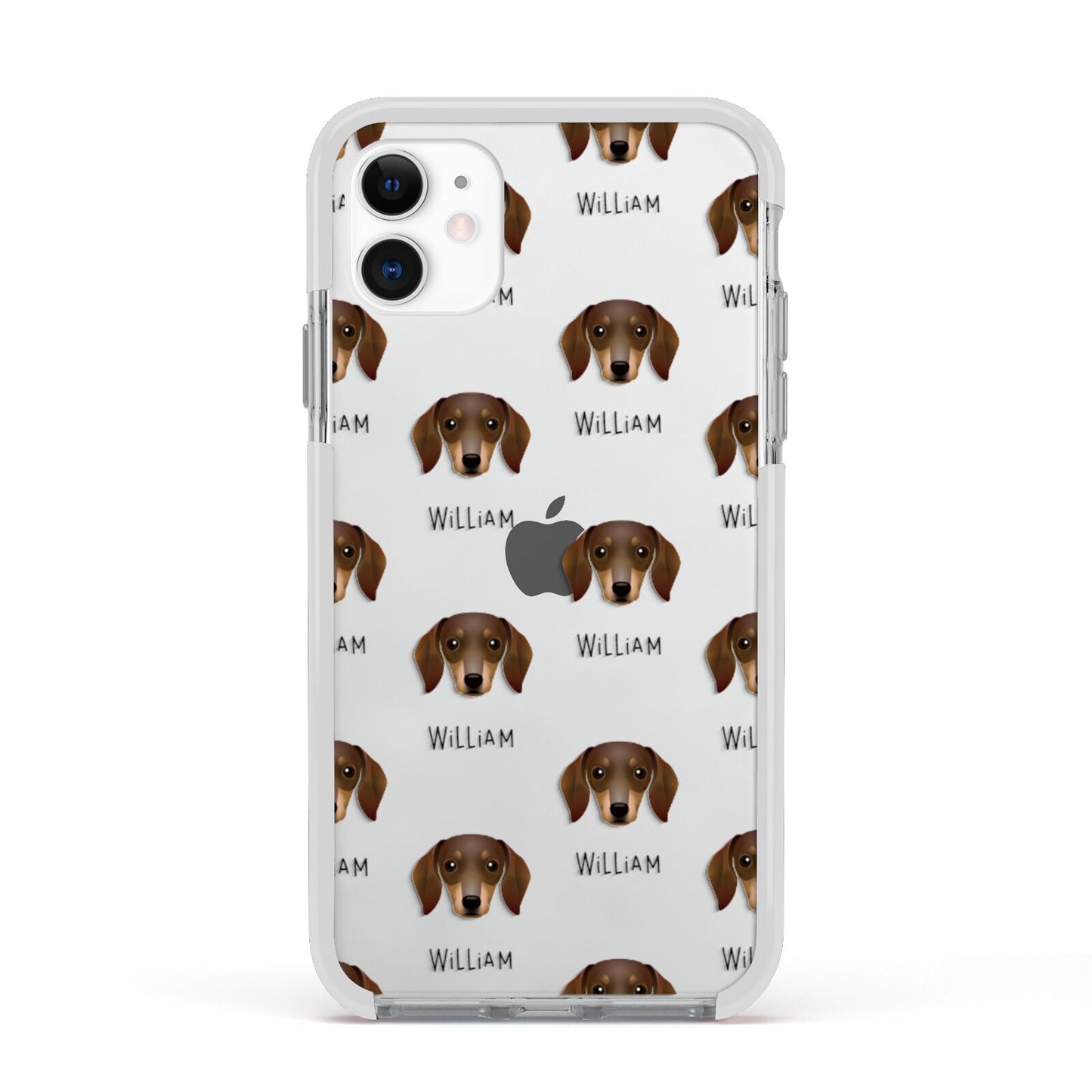 Dachshund Icon with Name Apple iPhone 11 in White with White Impact Case