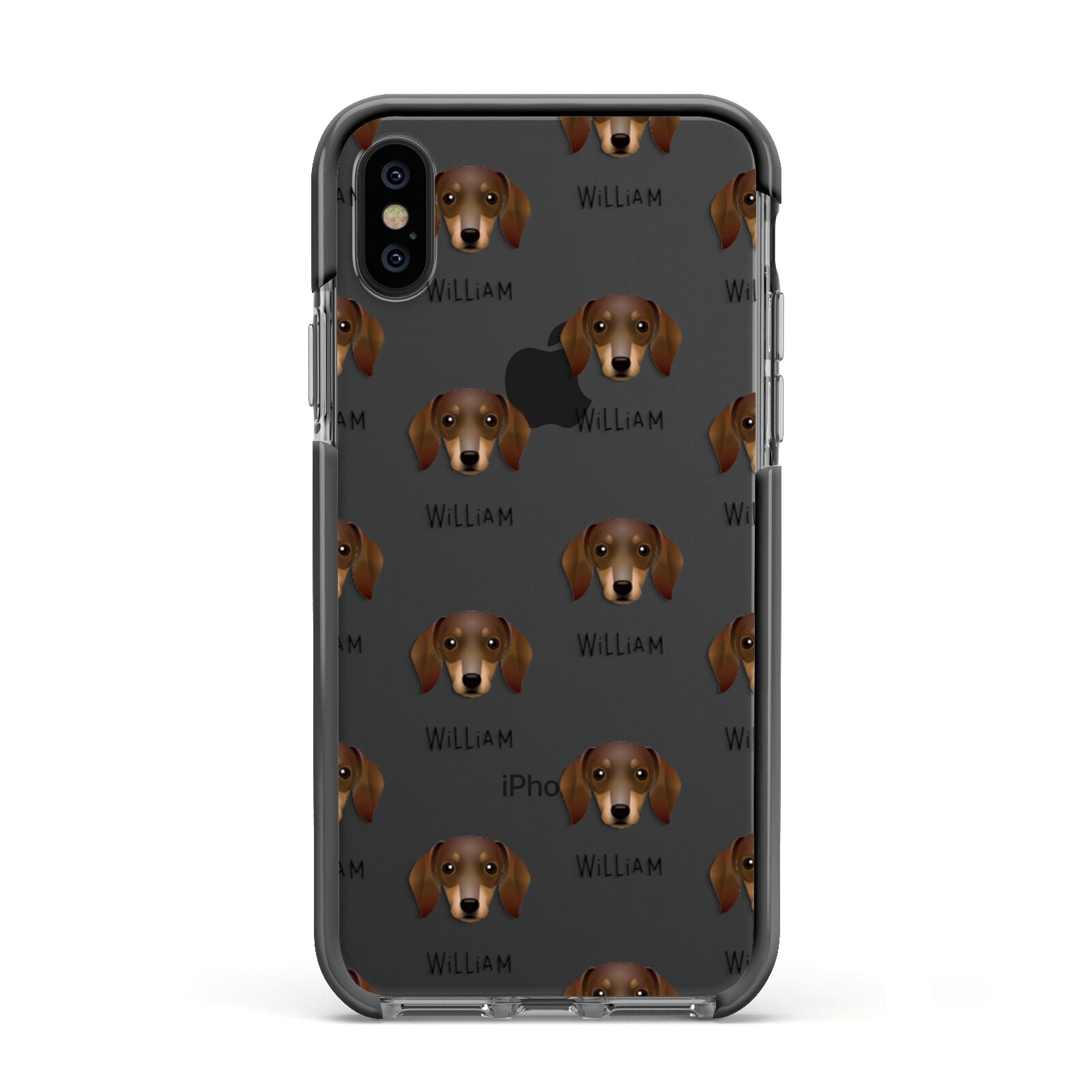 Dachshund Icon with Name Apple iPhone Xs Impact Case Black Edge on Black Phone