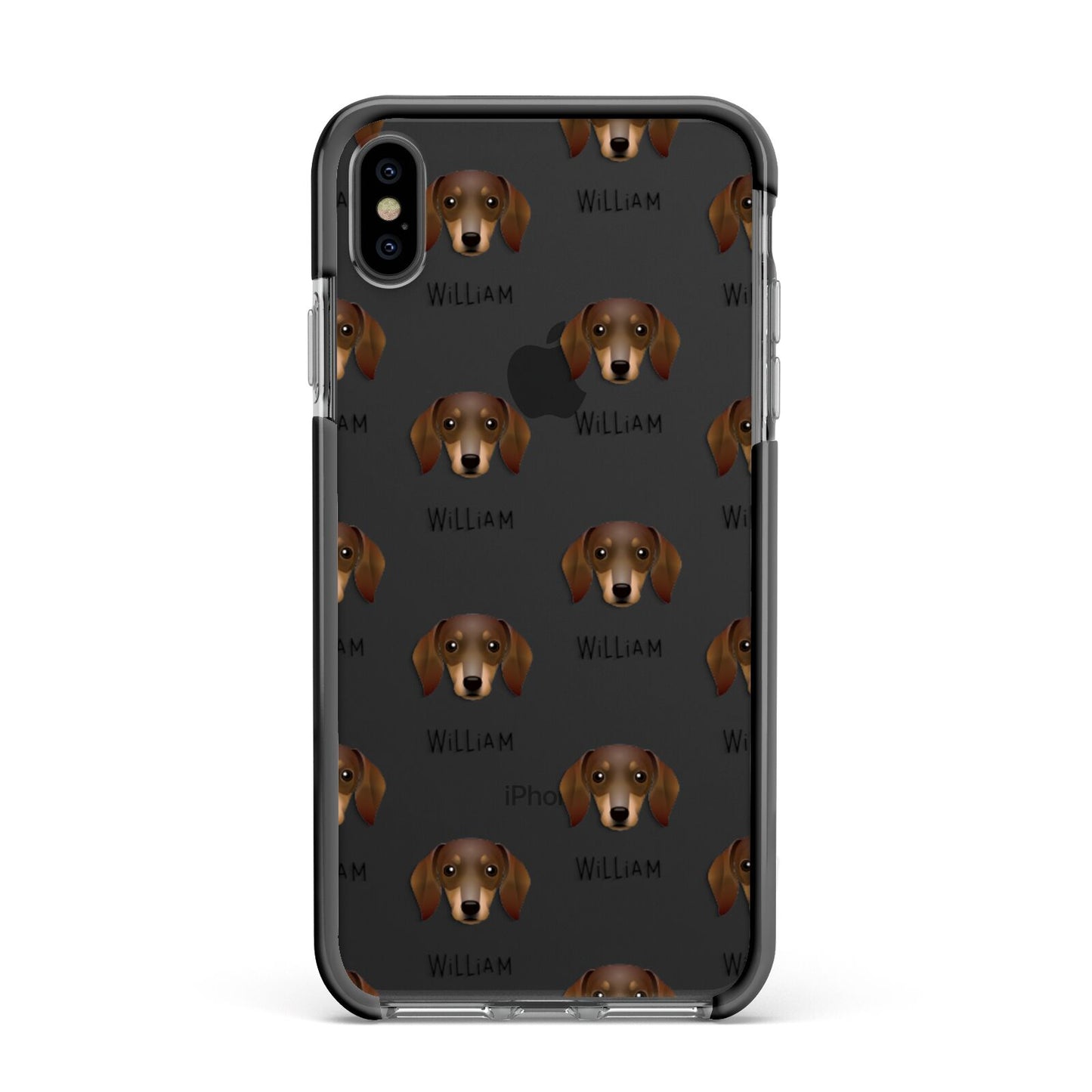 Dachshund Icon with Name Apple iPhone Xs Max Impact Case Black Edge on Black Phone