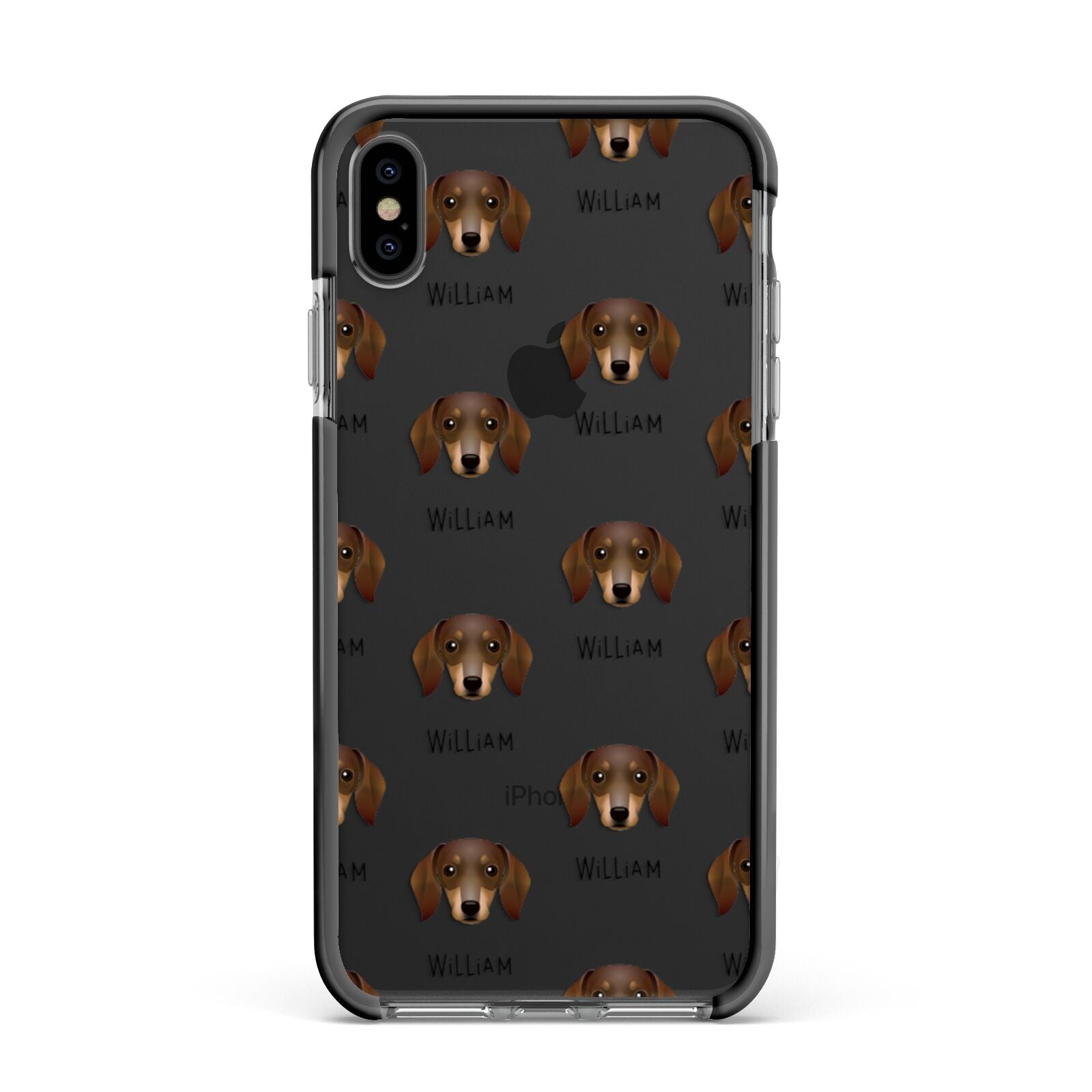 Dachshund Icon with Name Apple iPhone Xs Max Impact Case Black Edge on Black Phone