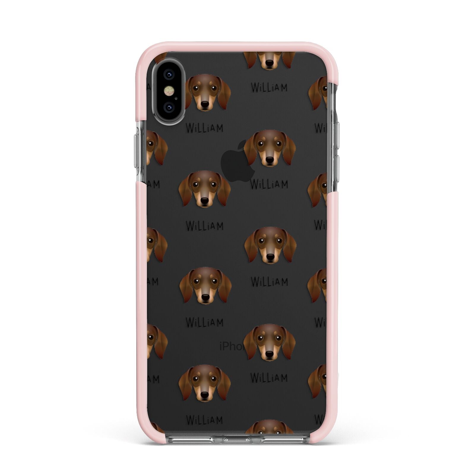 Dachshund Icon with Name Apple iPhone Xs Max Impact Case Pink Edge on Black Phone