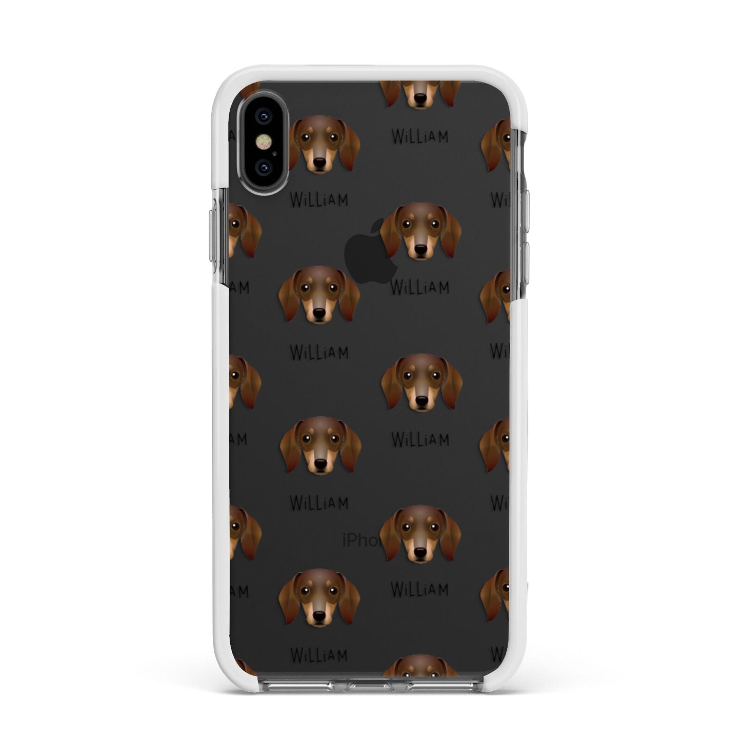 Dachshund Icon with Name Apple iPhone Xs Max Impact Case White Edge on Black Phone
