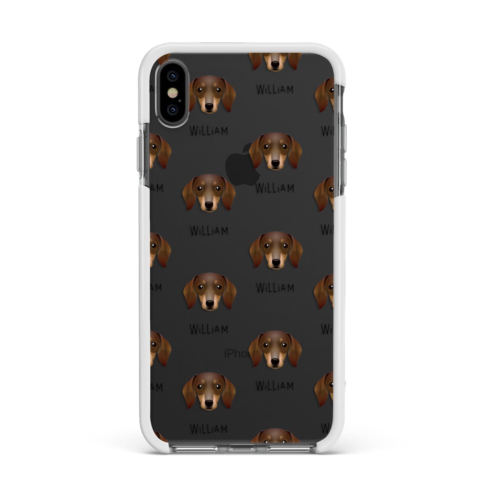 Dachshund Icon with Name Apple iPhone Xs Max Impact Case White Edge on Black Phone