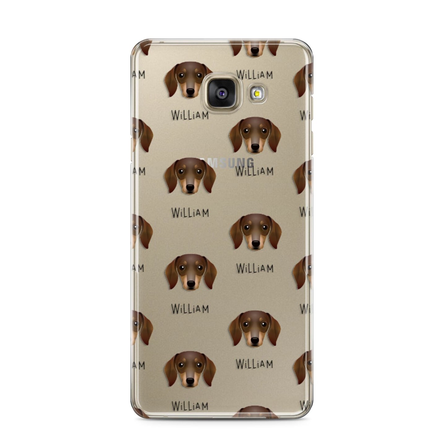 Dachshund Icon with Name Samsung Galaxy A3 2016 Case on gold phone