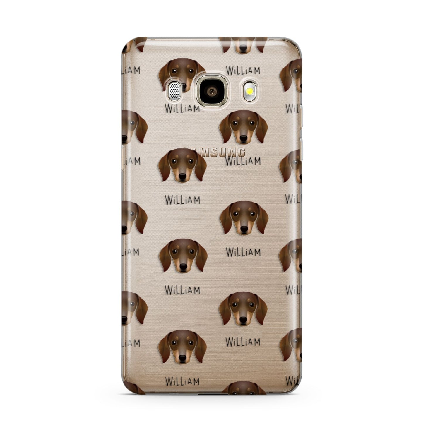 Dachshund Icon with Name Samsung Galaxy J7 2016 Case on gold phone