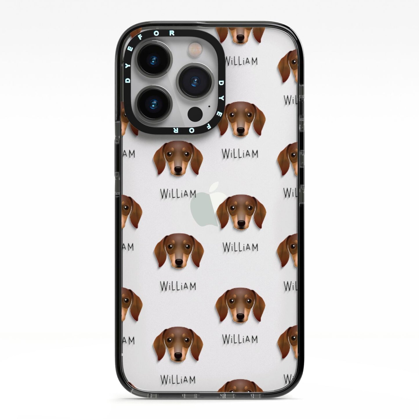 Dachshund Icon with Name iPhone 13 Pro Black Impact Case on Silver phone