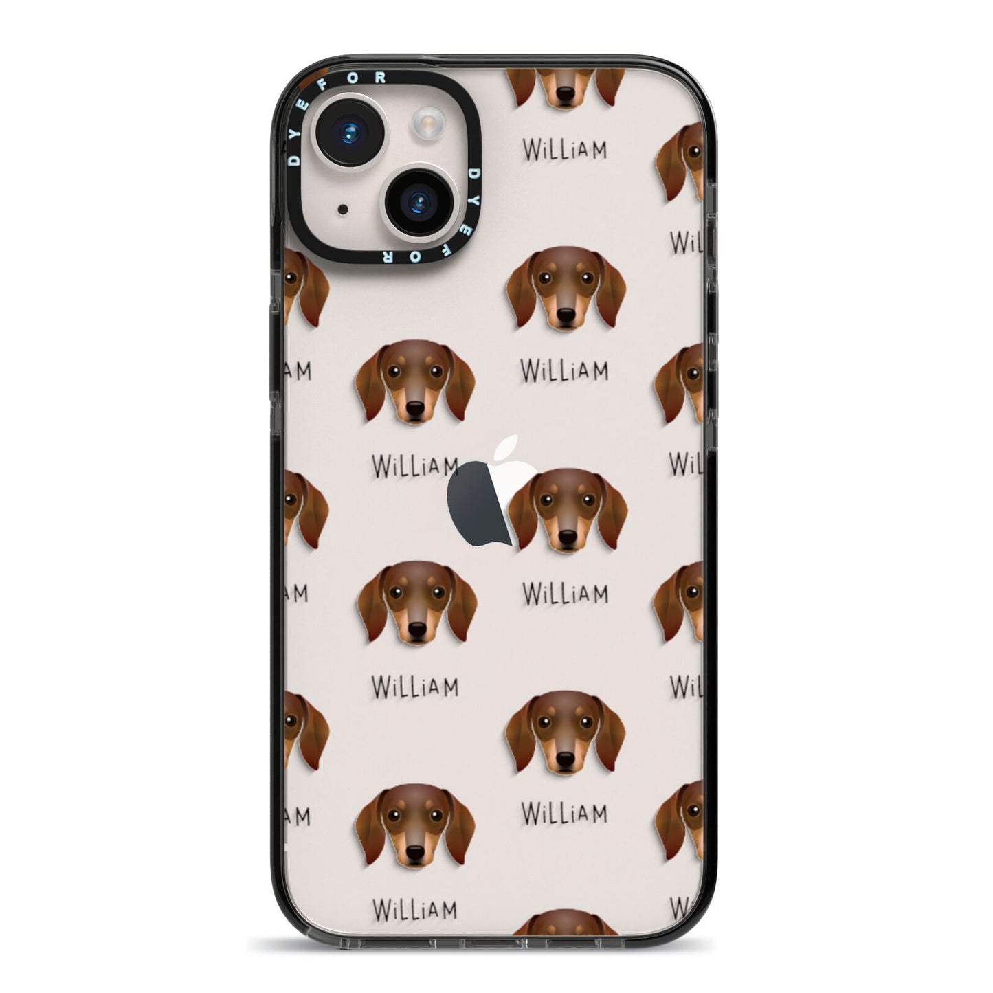 Dachshund Icon with Name iPhone 14 Plus Black Impact Case on Silver phone