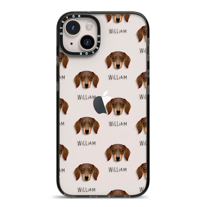 Dachshund Icon with Name iPhone 14 Plus Black Impact Case on Silver phone