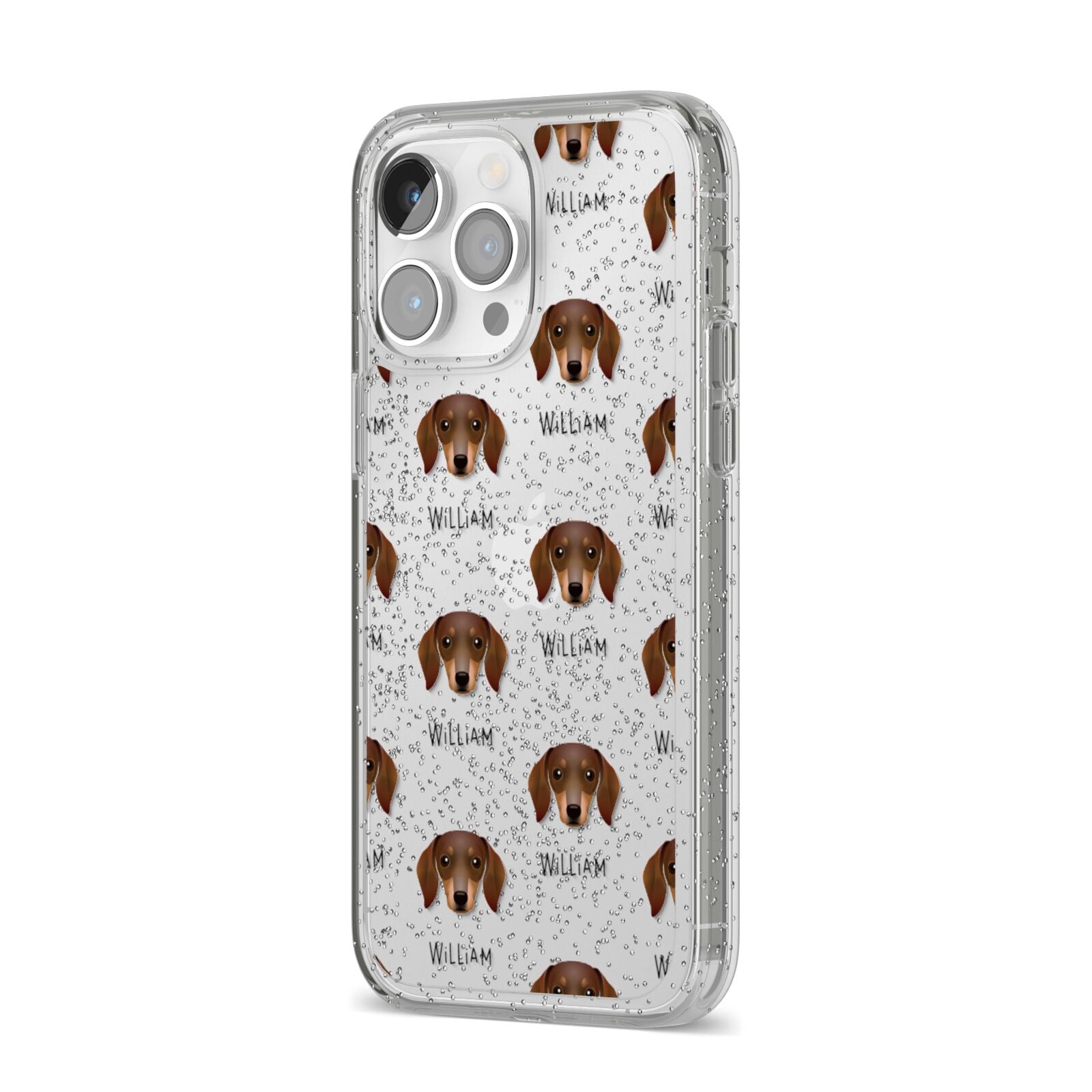 Dachshund Icon with Name iPhone 14 Pro Max Glitter Tough Case Silver Angled Image