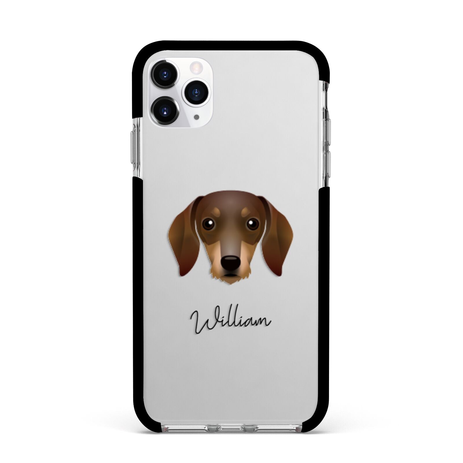 Dachshund Personalised Apple iPhone 11 Pro Max in Silver with Black Impact Case
