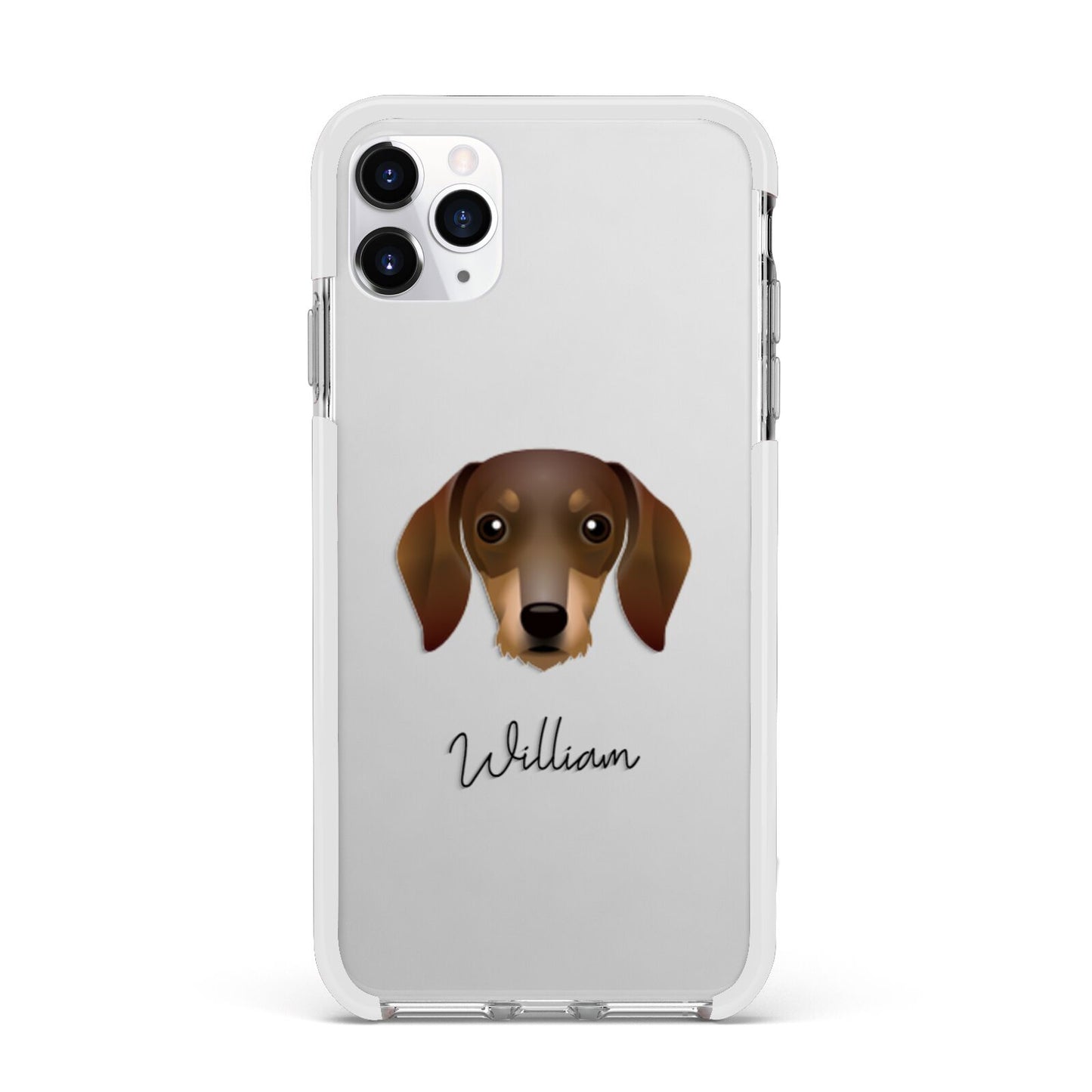 Dachshund Personalised Apple iPhone 11 Pro Max in Silver with White Impact Case
