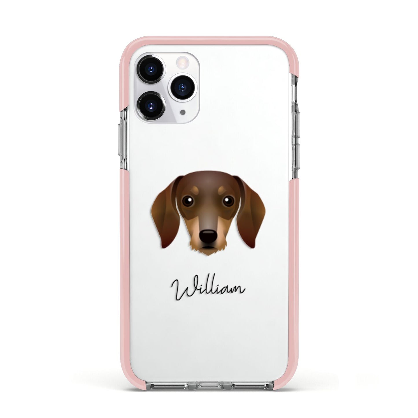 Dachshund Personalised Apple iPhone 11 Pro in Silver with Pink Impact Case