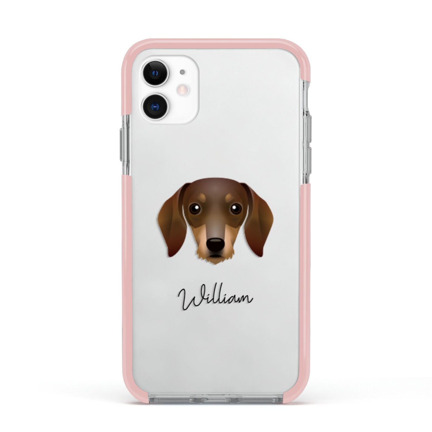 Dachshund Personalised Apple iPhone 11 in White with Pink Impact Case