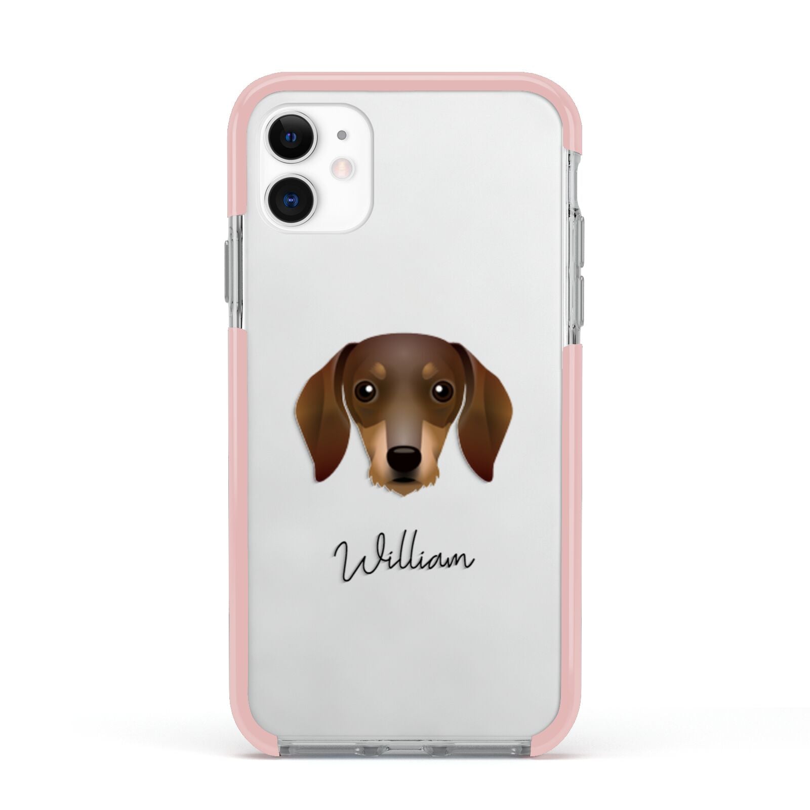 Dachshund Personalised Apple iPhone 11 in White with Pink Impact Case