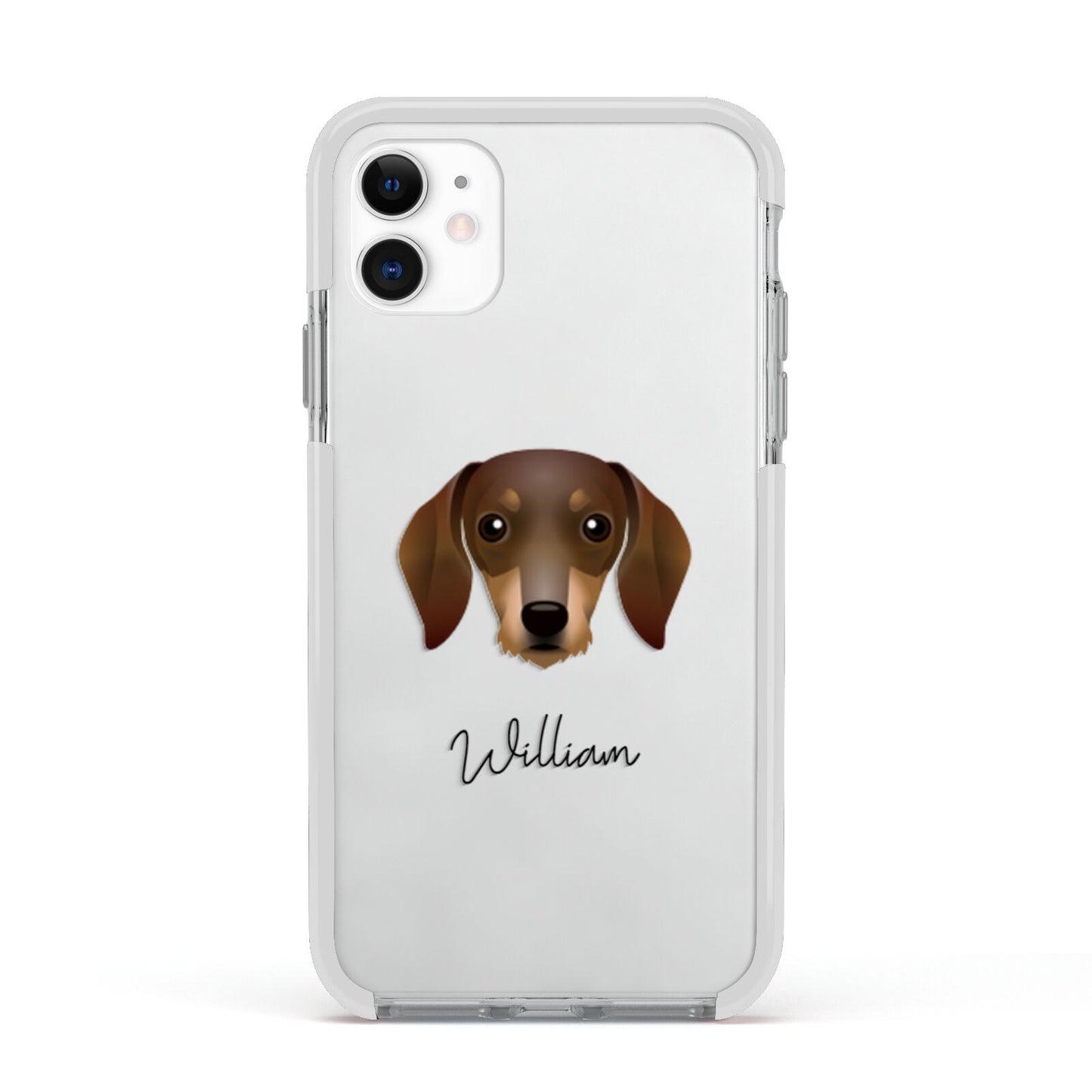 Dachshund Personalised Apple iPhone 11 in White with White Impact Case