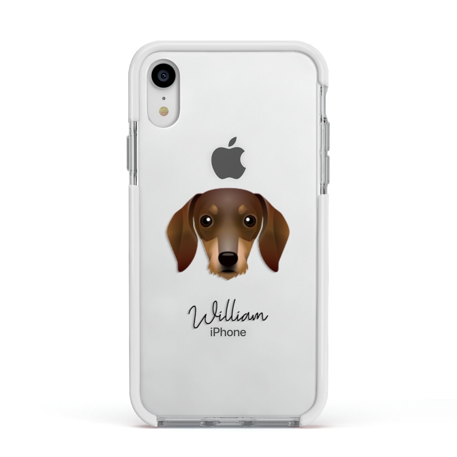 Dachshund Personalised Apple iPhone XR Impact Case White Edge on Silver Phone