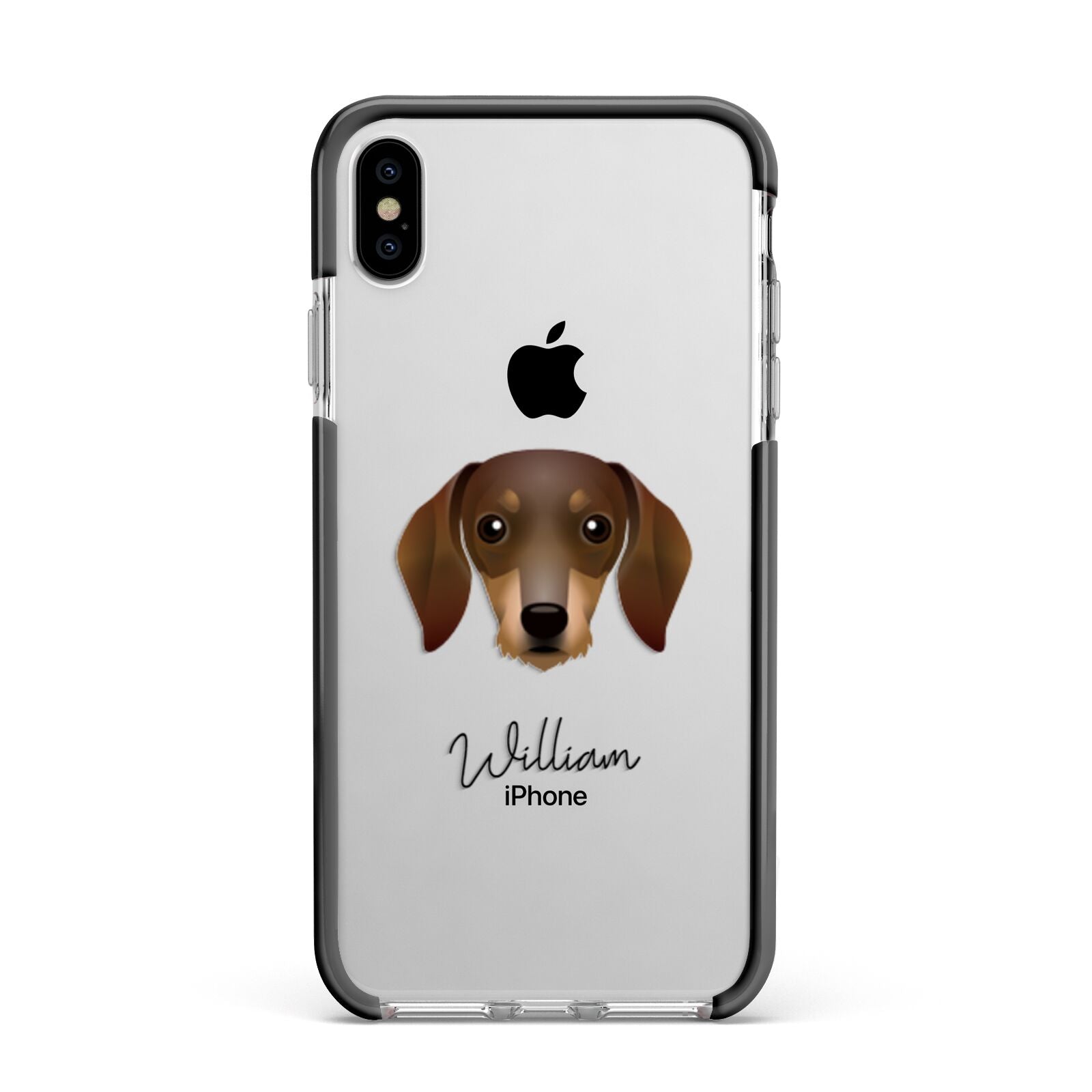 Dachshund Personalised Apple iPhone Xs Max Impact Case Black Edge on Silver Phone