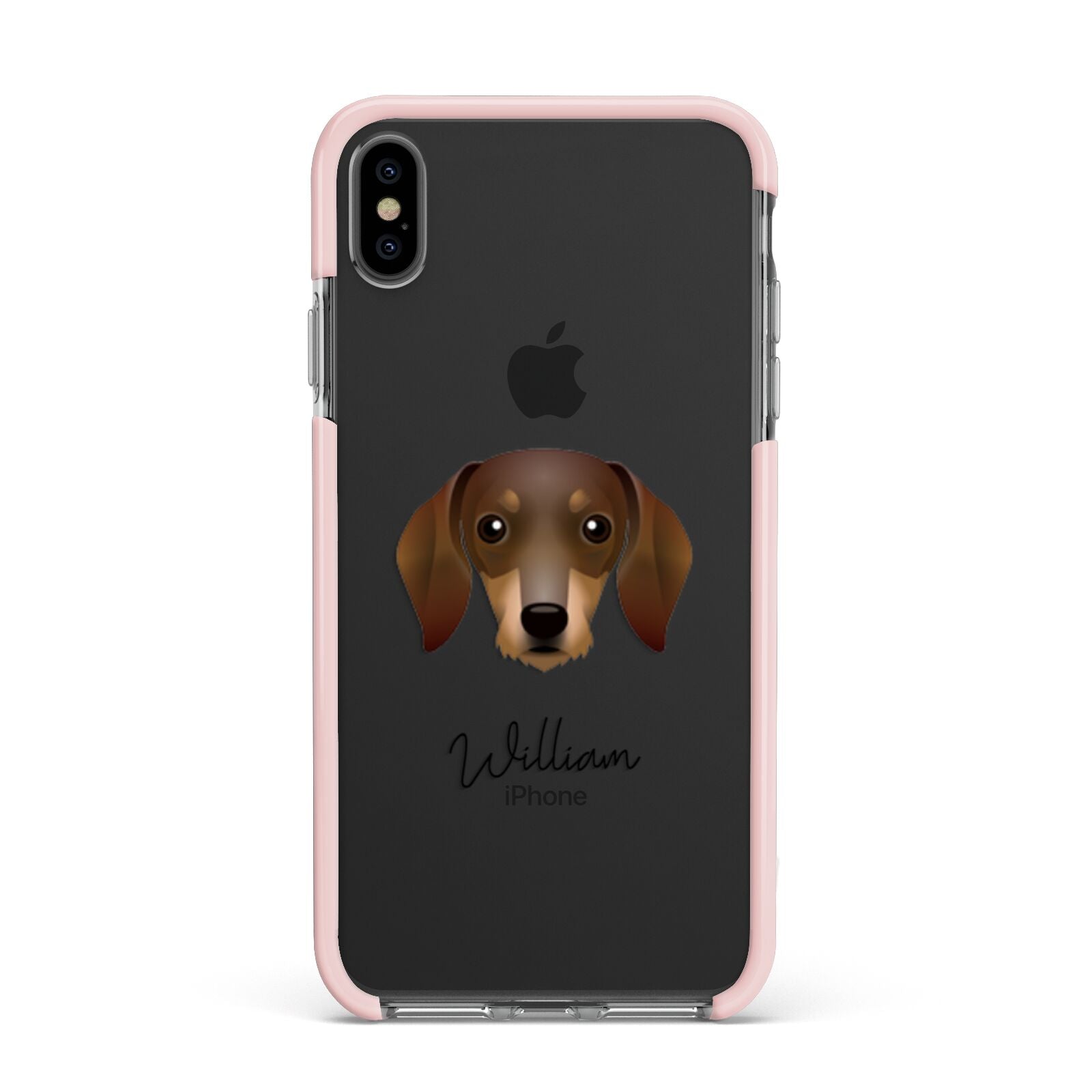 Dachshund Personalised Apple iPhone Xs Max Impact Case Pink Edge on Black Phone