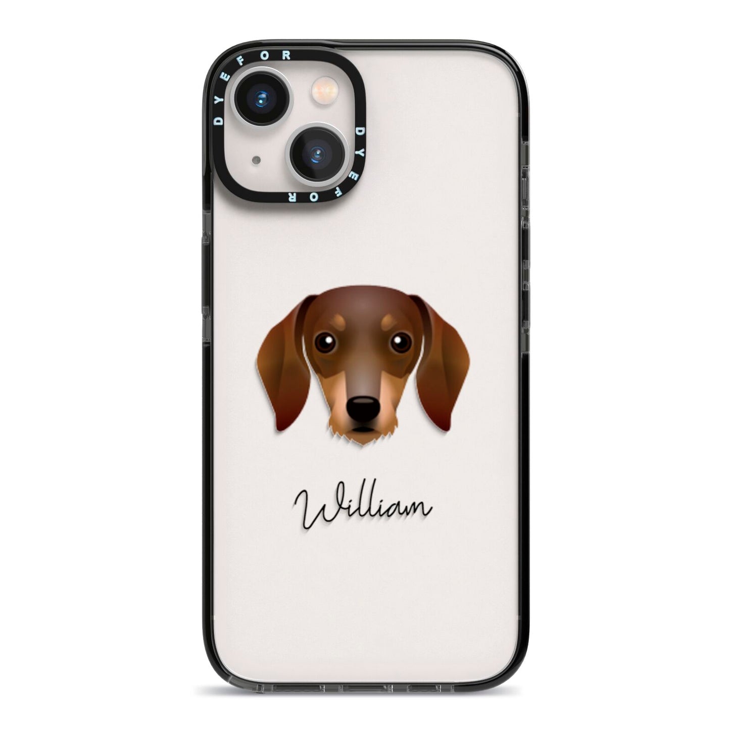 Dachshund Personalised iPhone 13 Black Impact Case on Silver phone