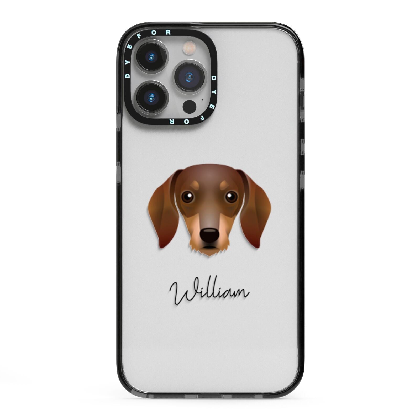 Dachshund Personalised iPhone 13 Pro Max Black Impact Case on Silver phone