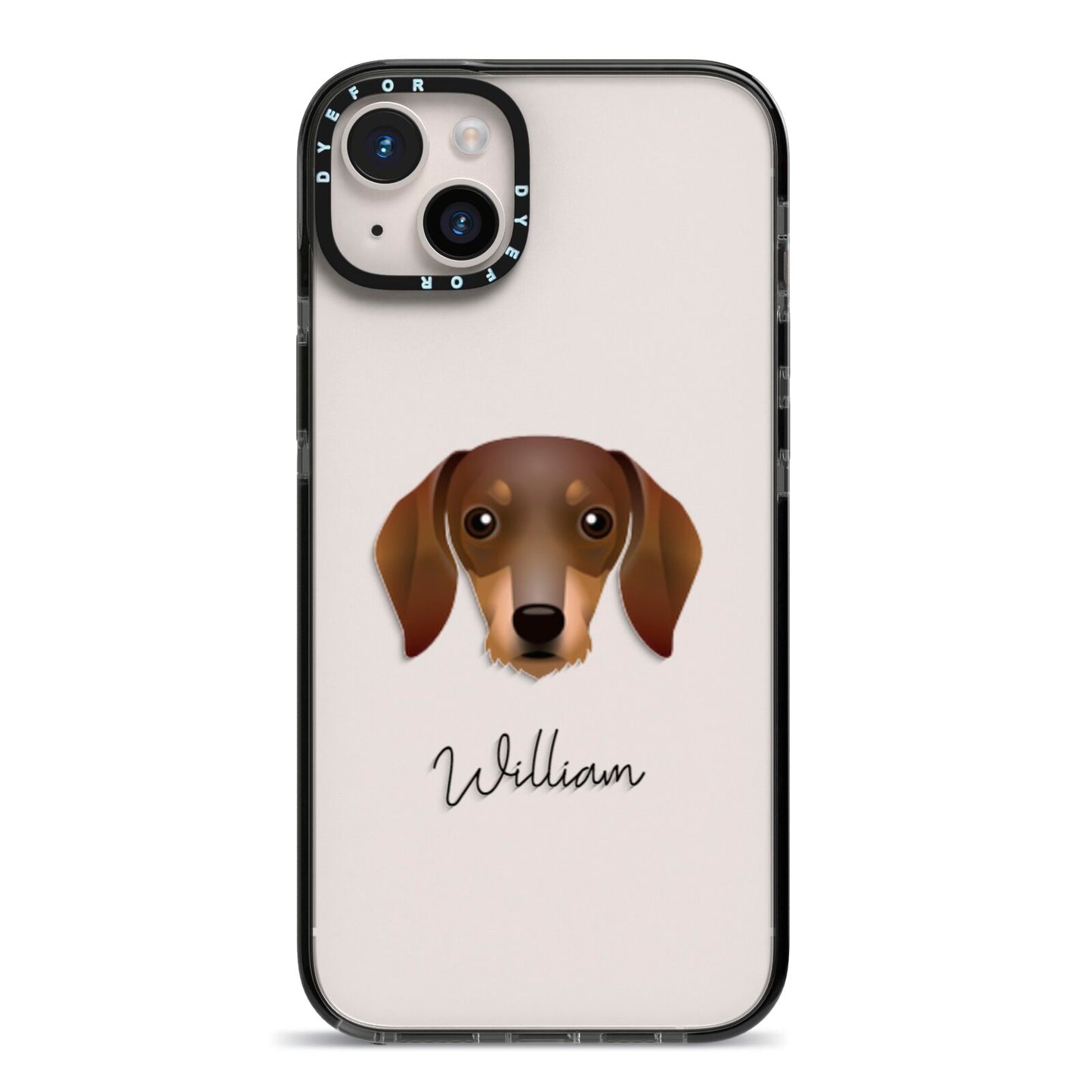 Dachshund Personalised iPhone 14 Plus Black Impact Case on Silver phone