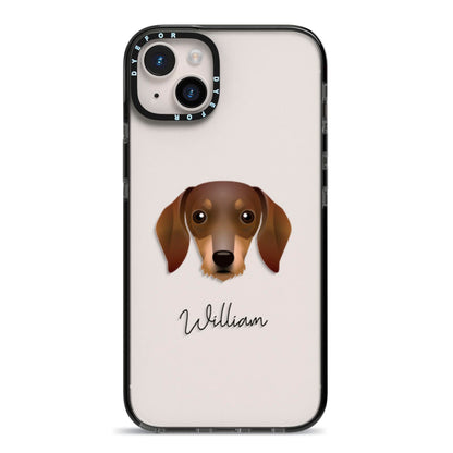 Dachshund Personalised iPhone 14 Plus Black Impact Case on Silver phone