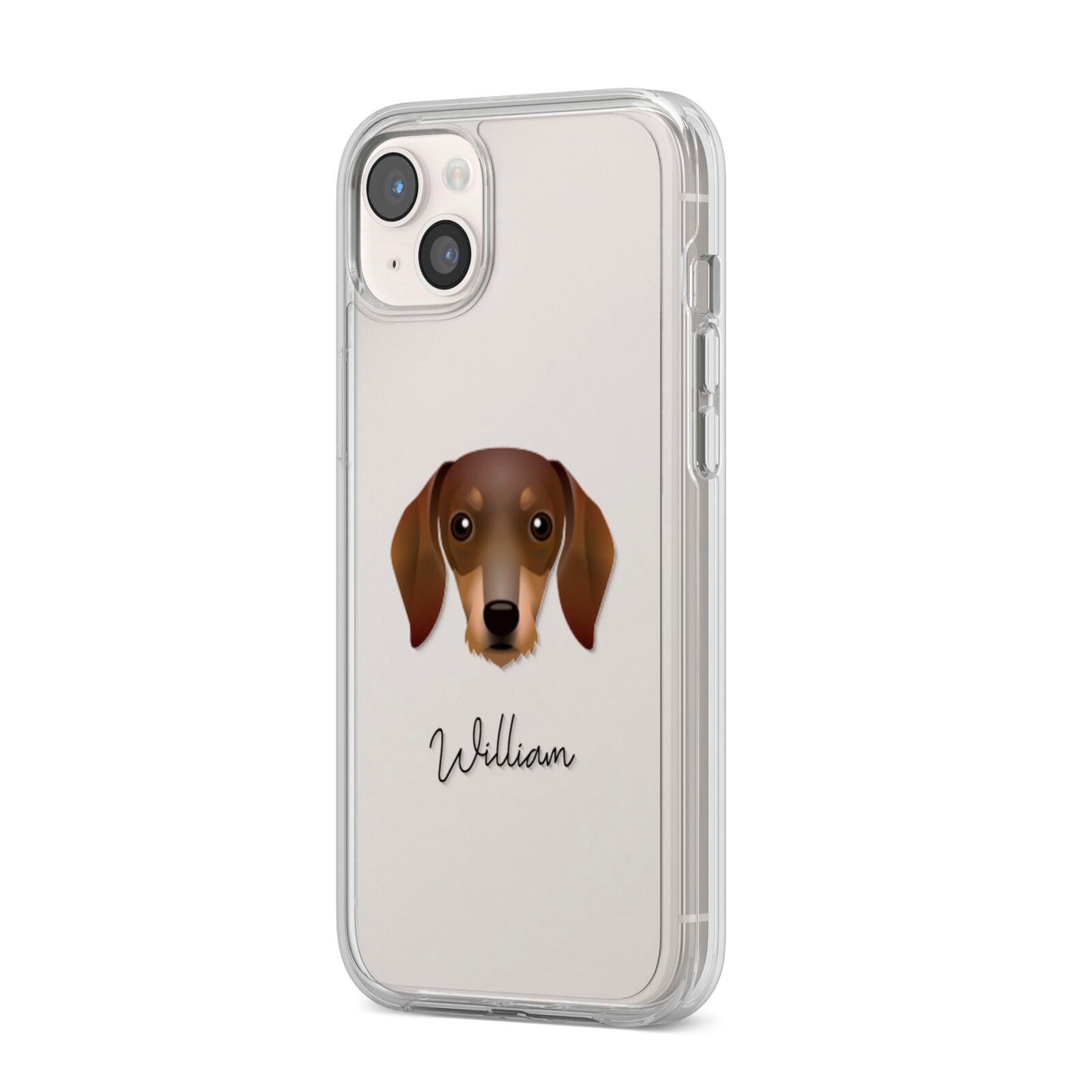 Dachshund Personalised iPhone 14 Plus Clear Tough Case Starlight Angled Image