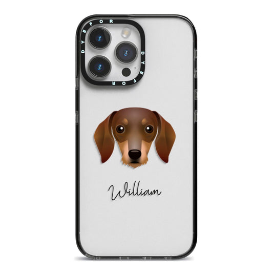 Dachshund Personalised iPhone 14 Pro Max Black Impact Case on Silver phone