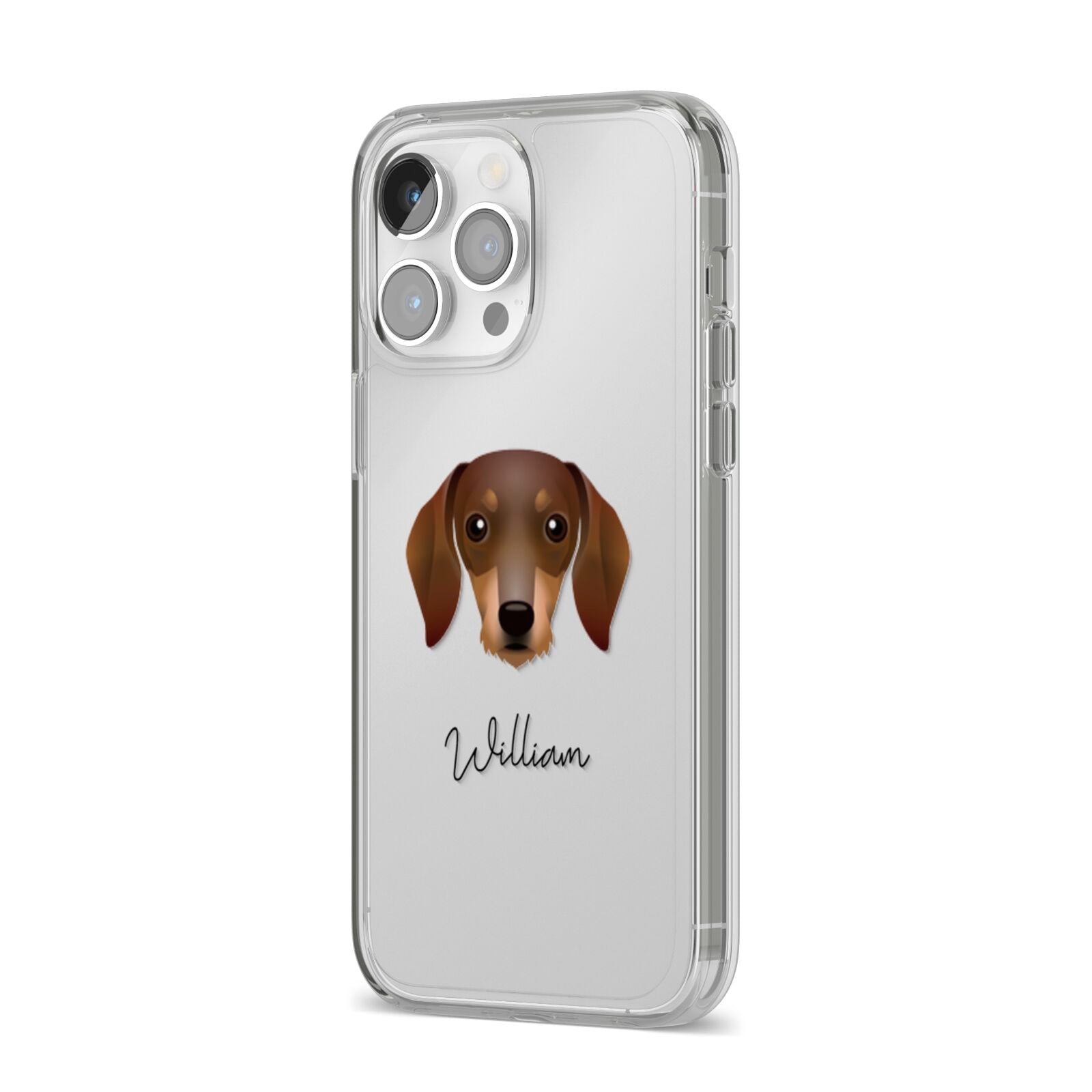 Dachshund Personalised iPhone 14 Pro Max Clear Tough Case Silver Angled Image