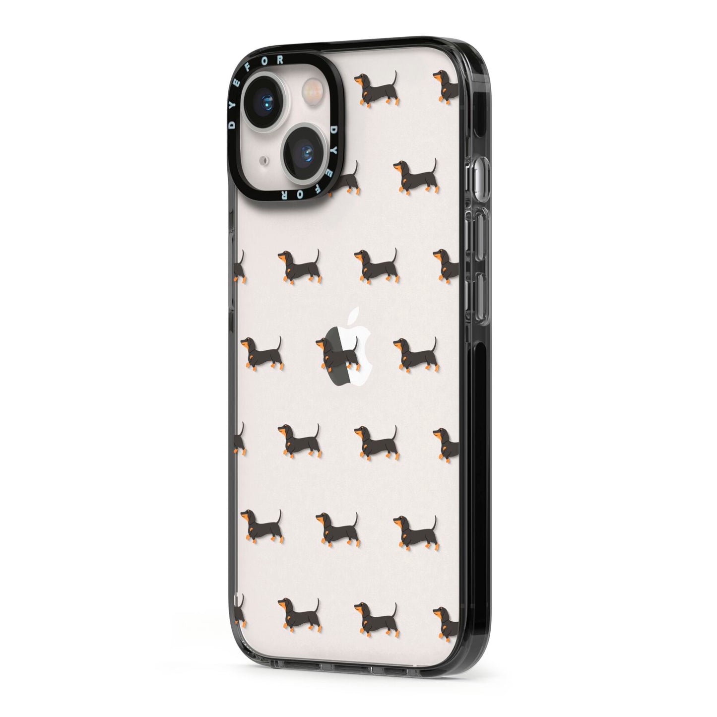 Dachshund iPhone 13 Black Impact Case Side Angle on Silver phone