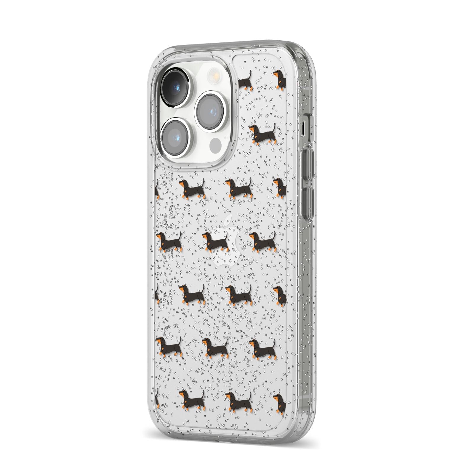 Dachshund iPhone 14 Pro Glitter Tough Case Silver Angled Image