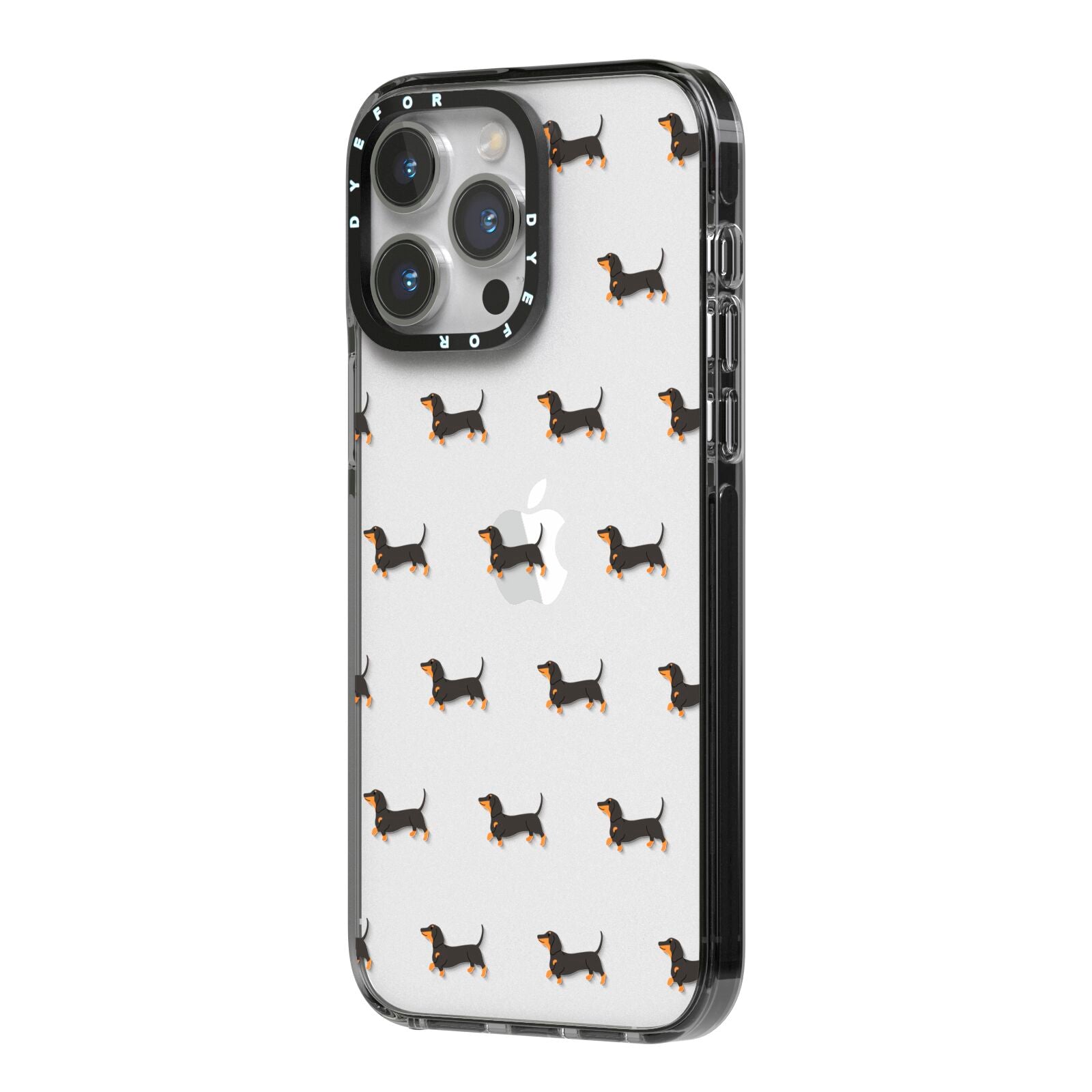 Dachshund iPhone 14 Pro Max Black Impact Case Side Angle on Silver phone