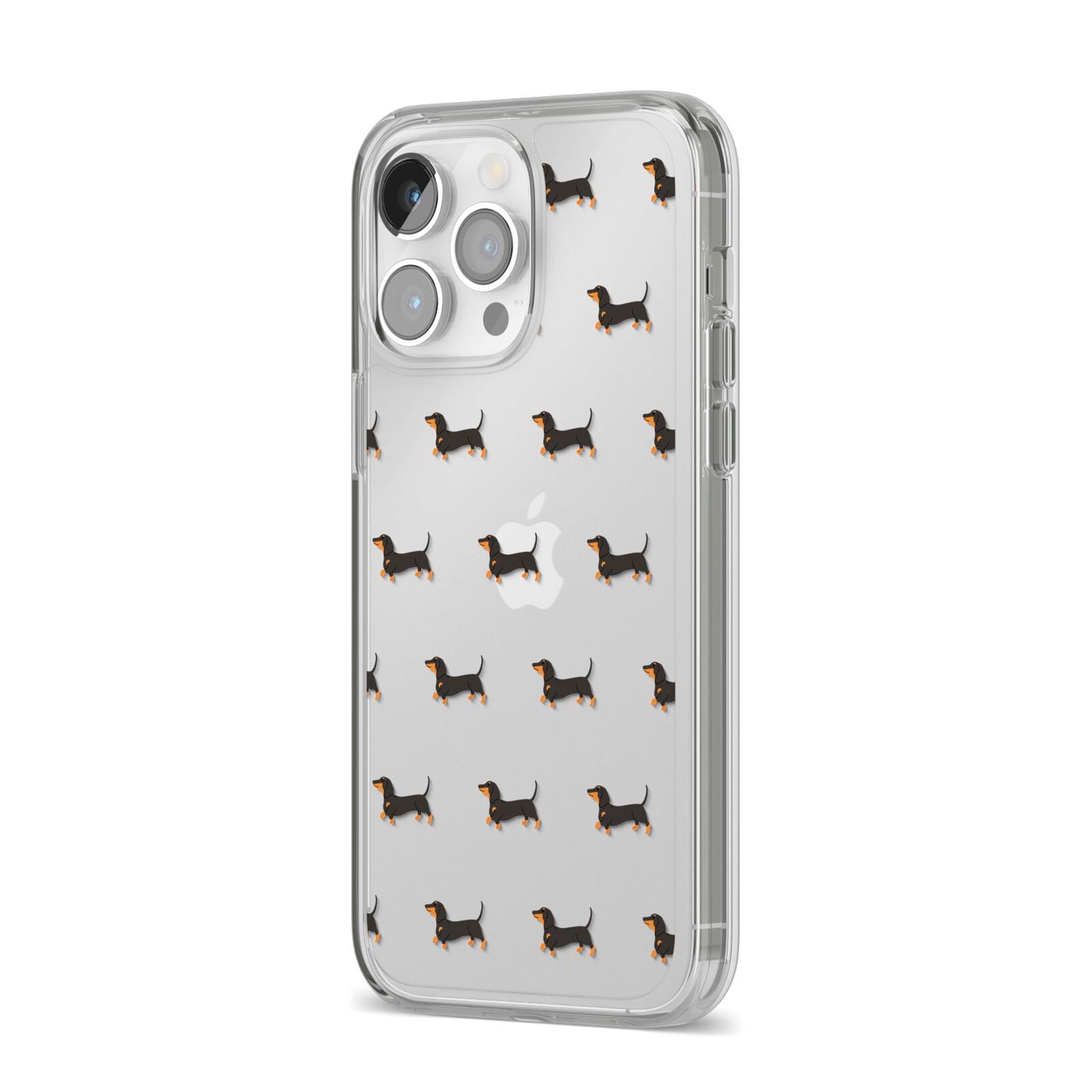Dachshund iPhone 14 Pro Max Clear Tough Case Silver Angled Image